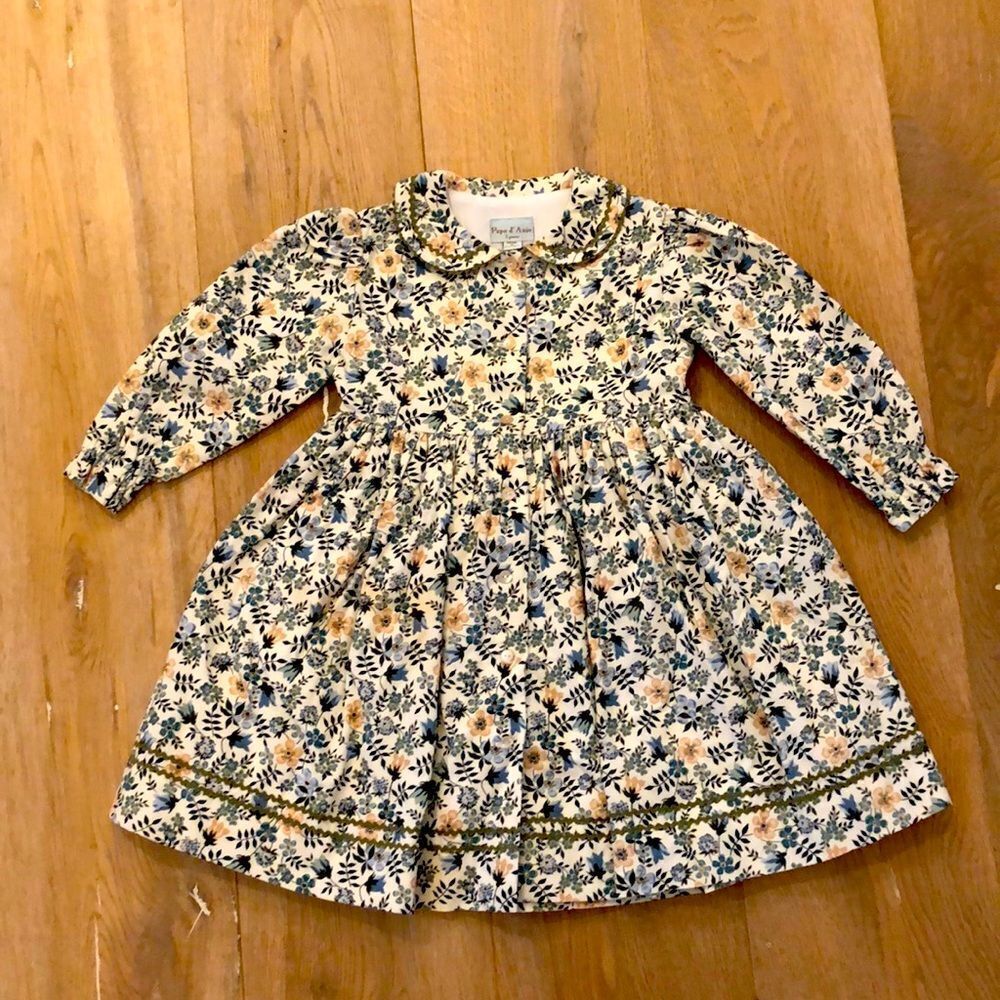 Papo d’Anjo Corduroy Dress with PeterPan Collar Button Detail on Front of Dress